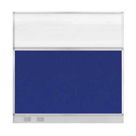Versare Hush Panel Cubicle Partition 6' x 6' Royal Blue Fabric Clear Fluted Window w/ Cable Channel 1856334-1